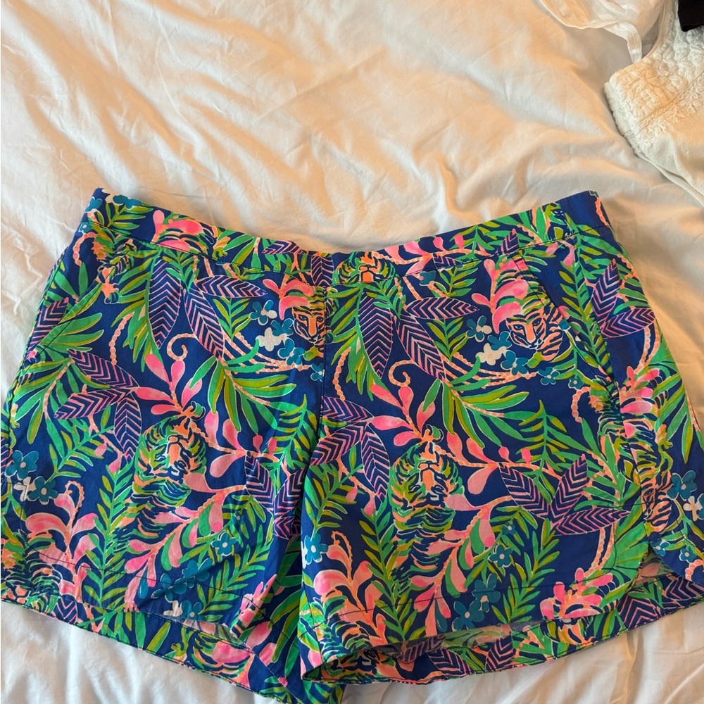 Lilly Pulitzer Blue and Pink Boxer Shorts Vibrant Tropical Print